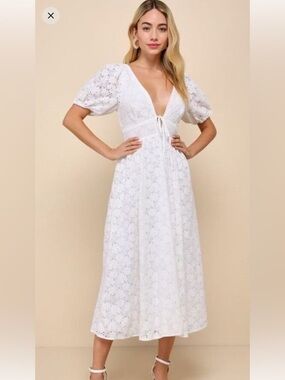 Lulus Darling Quality Ivory Crochet Lace Backless Midi Dress White - Size XS